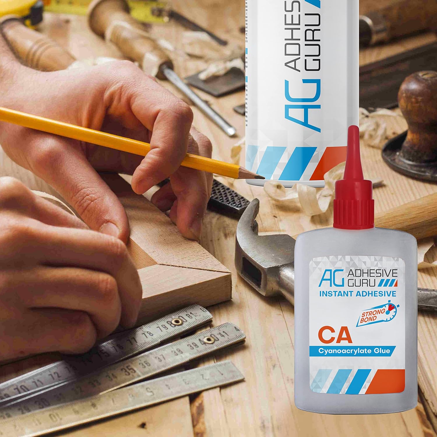 Adhesive Guru CA Glue with Activator (2x1.7 oz - 2x6.76 fl oz) - Premium Cyanoacrylate Super Glue for Woodworking