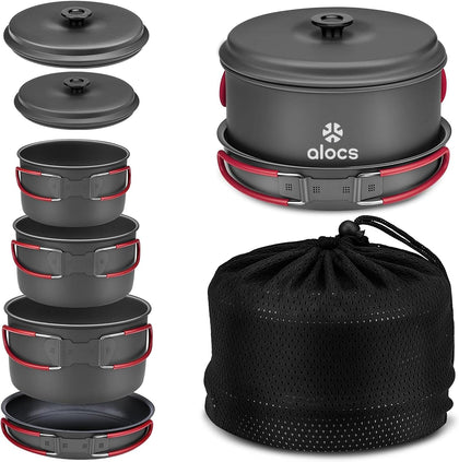 Camping Cookware Set Camping Gear, Compact Camping Pots and Pans Set, Durable Hard Alumina Camping Cooking Set for