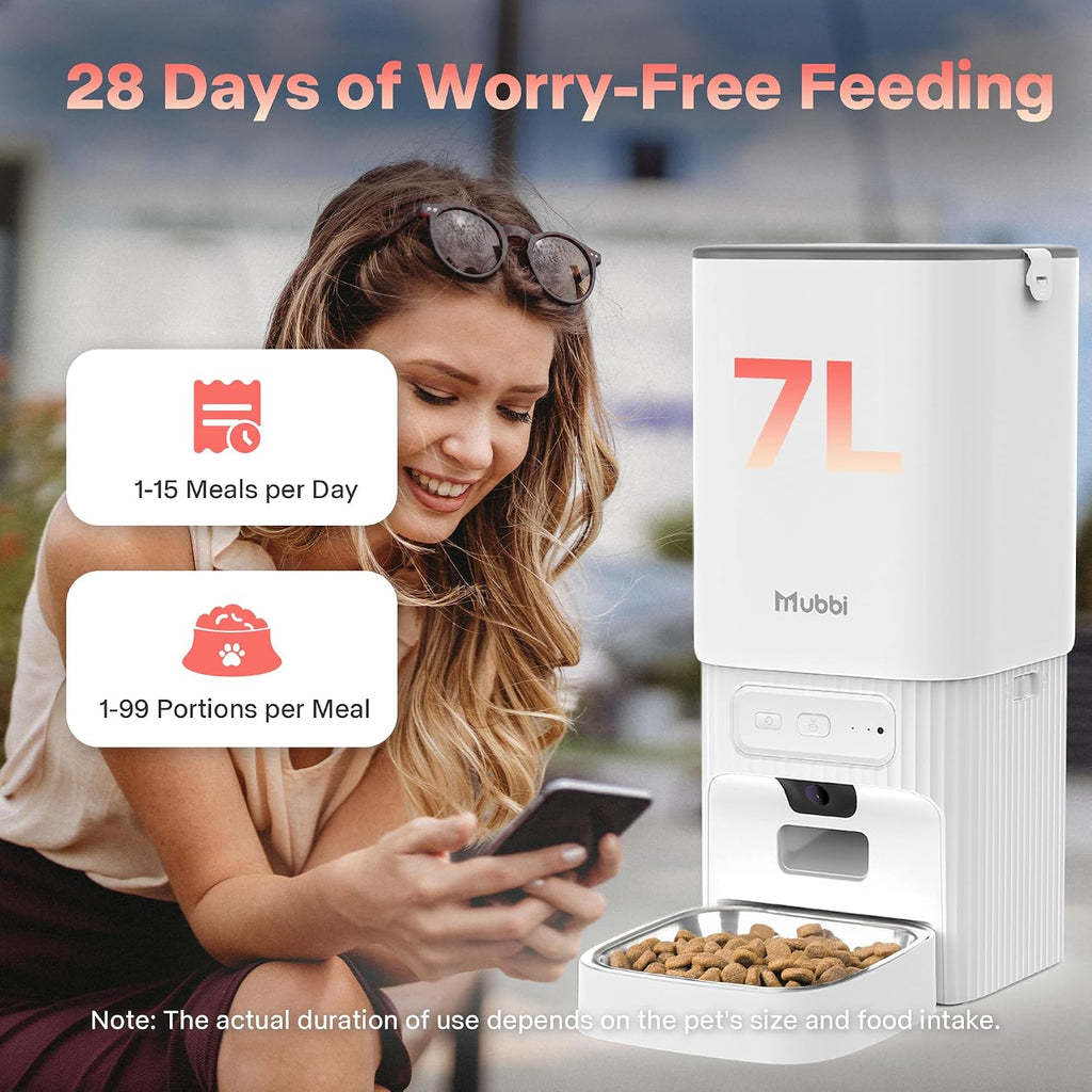 Automatic Cat Feeder with Camera - 5G WiFi Cat Food Dispenser with Night Vision, 7L Dog Feeder Automatic, 1-15 Meals