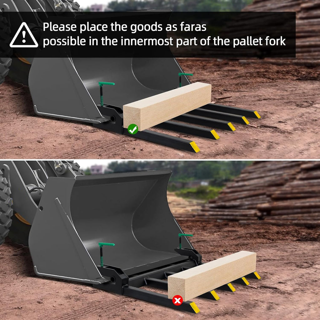 48 Inch Heavy-Duty Clamp-On Pallet Forks with 2500 lb Capacity Attachments, Designed to Fit Loader Buckets, Skid
