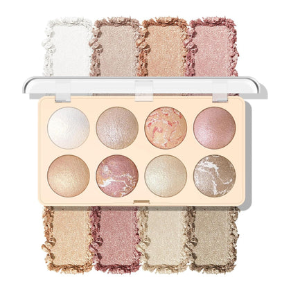 8 Colors Baked Powder Palette, Mulitiuse Baked Powder for Eyeshadow Highlighter Contour, Lightweight Blendable