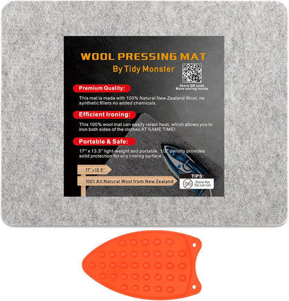17''x13.5'' Wool Pressing Mat for Quilting, 100% Wool from New Zealand, Portable Felted Wool Ironing Mat with a