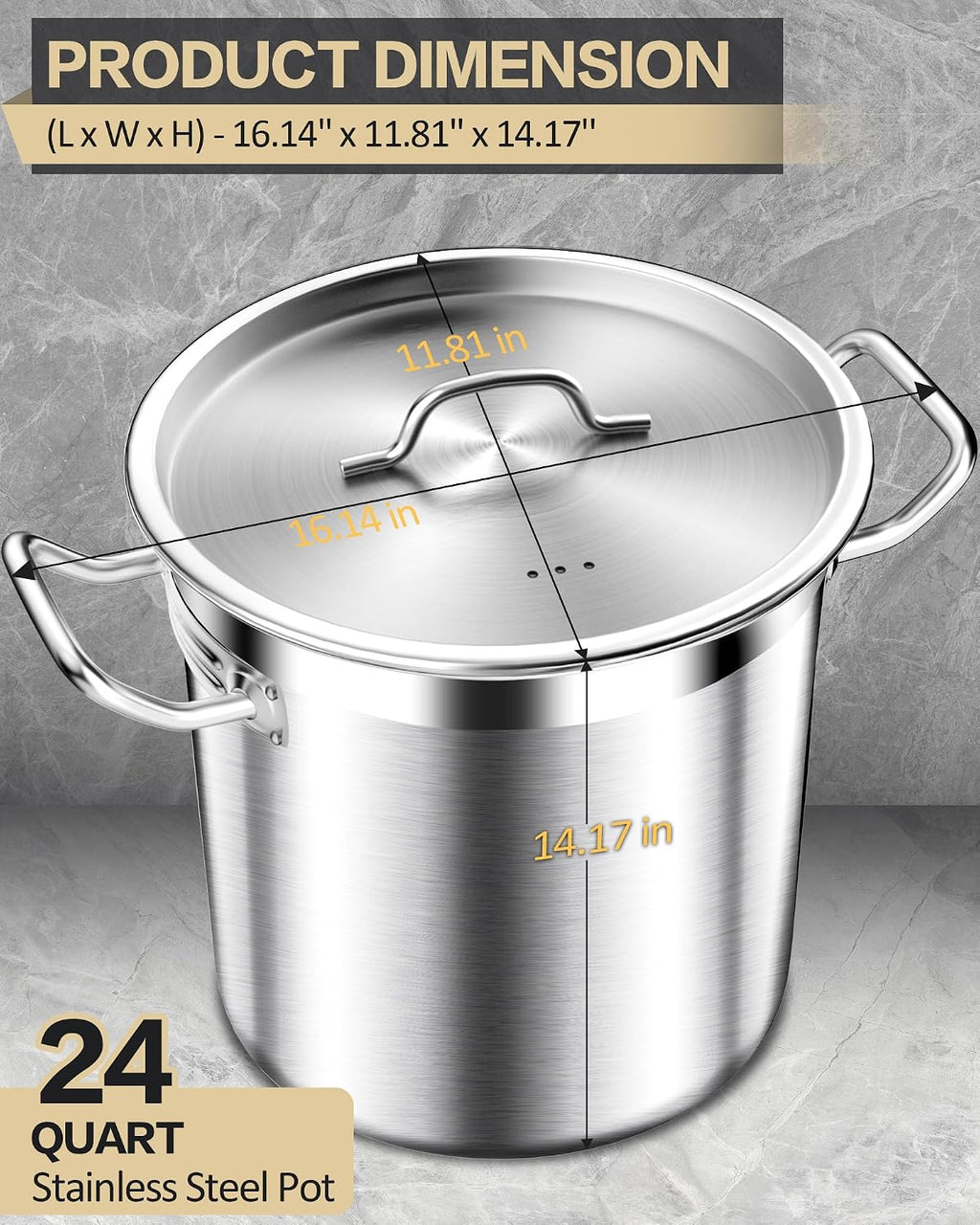 Stainless Steel Stock Pot with Lid – 24 Quart (6 Gallon) Heavy-Duty Cooking Pot for Soup, Stew, Pasta – Commercial &