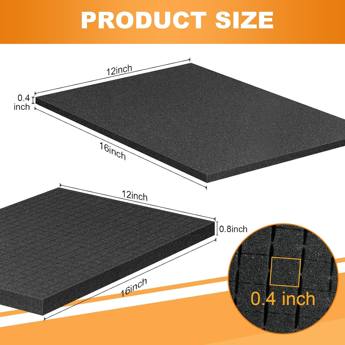 16" x 12" Foam Inserts, 4 Pcs 0.8" Pick & Pluck + 4 Pcs 0.4" Padding