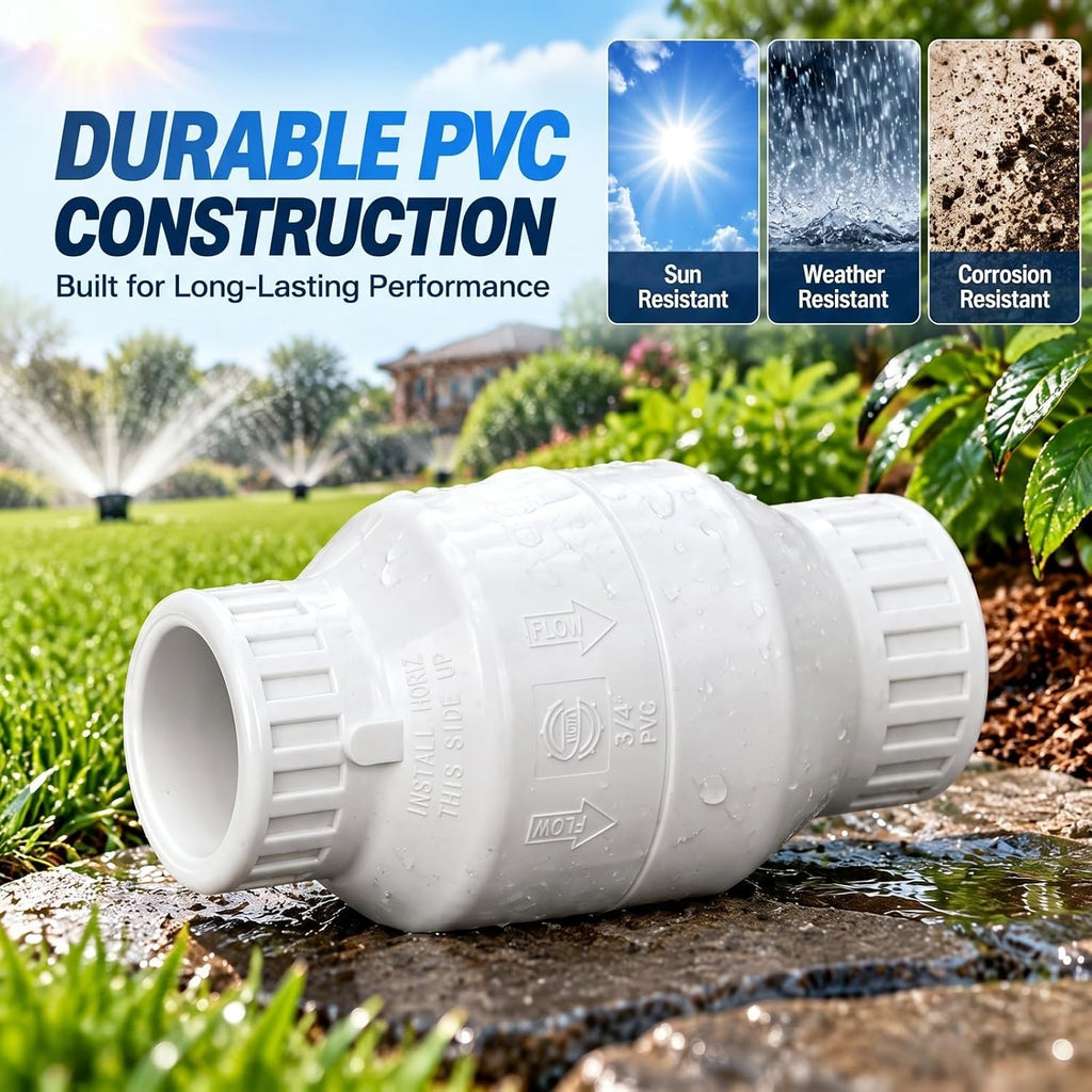 Geetery 1 Pcs 1-1/2'' PVC Check Valve Slip Swing No Spring Silent White