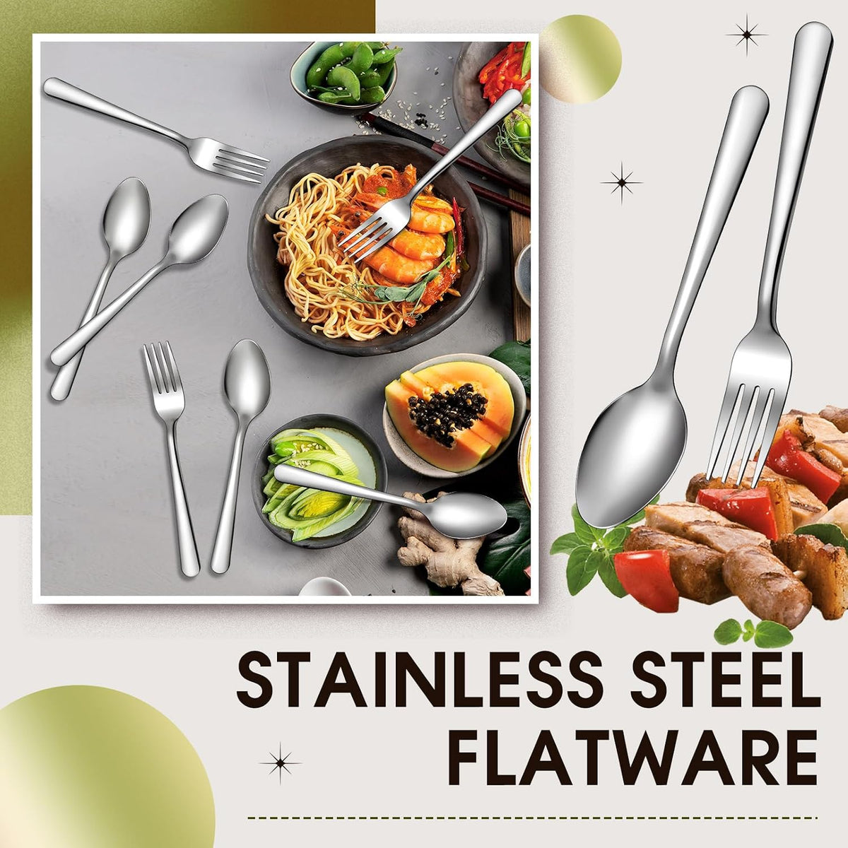 200 Pcs Forks and Spoons Silverware Set Bulk Stainless Steel Flatware Cutlery Set 6.7'' Kitchen Utensils for Home