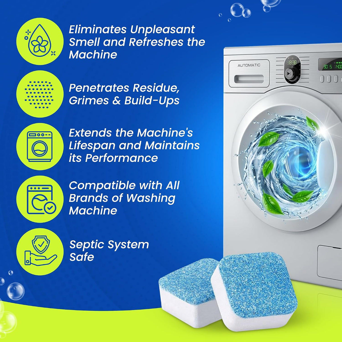Washing Machine Cleaner Tablets 24 pk for HE Front/Top load Washer Cleaner