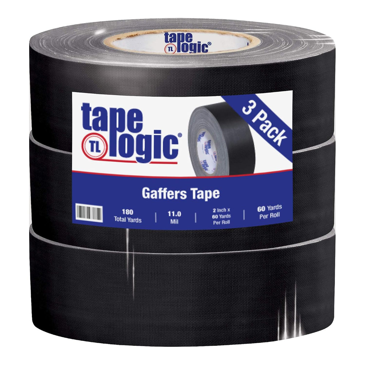 Tape Logic Black Gaffers Tape, 2" x 60 Yards, 11 Mil, 3-Pack