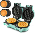 2-in-1 Mini Waffle & Pancake Maker with Removable Plates | 4" Nonstick Plates, Double Small Waffle Iron, Dishwasher