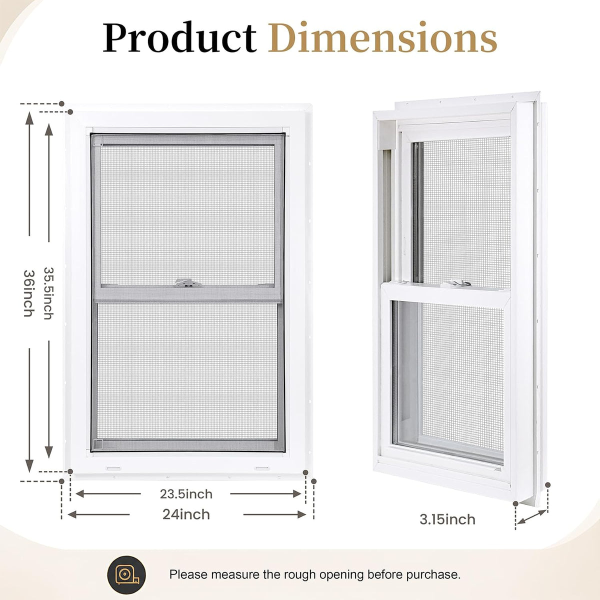 Vinyl Double Hung Sliding Window 24x36, Double Pane Glass, White