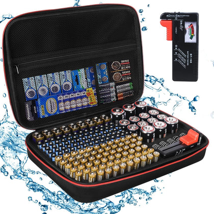 Battery Organizer Holder Storage Case with Tester,Waterproof Carrying Case Bag,Battery Vault Box for Garage
