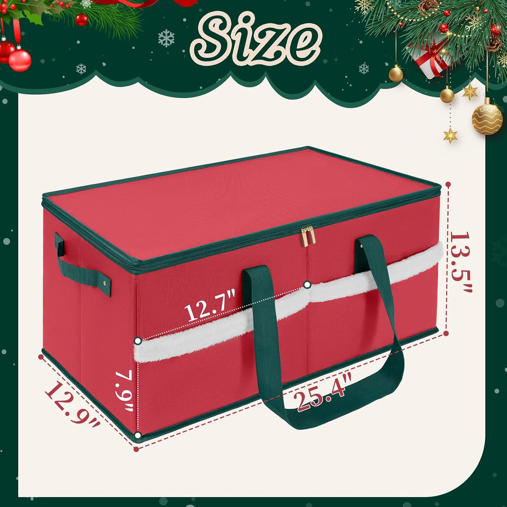 Christmas Ornament Storage Box with Adjustable Dividers Zippered Top Stores up to 128 Holiday Ornaments (3 Inch) Xmas