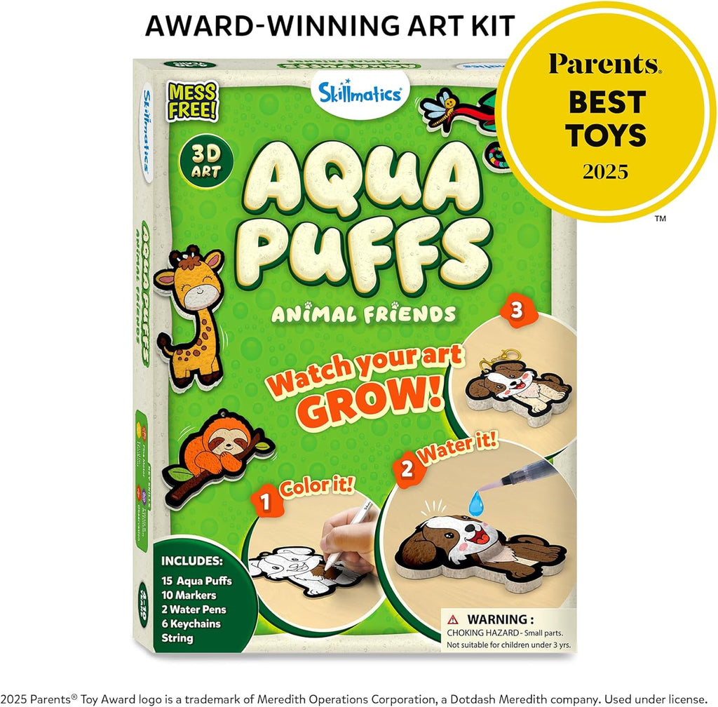 Aqua Puffs Animals, Art & Craft, Paint by Number, Gift for Kids | DIY Puffy Keychains, Screen-Free, Mess-Free