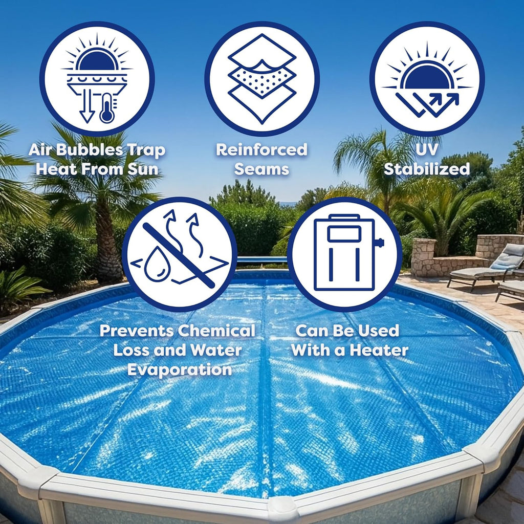 16' Standard Blue Round Solar Pool Cover 8 Mil for Solar Heating Above Ground Pools and Inground Pools