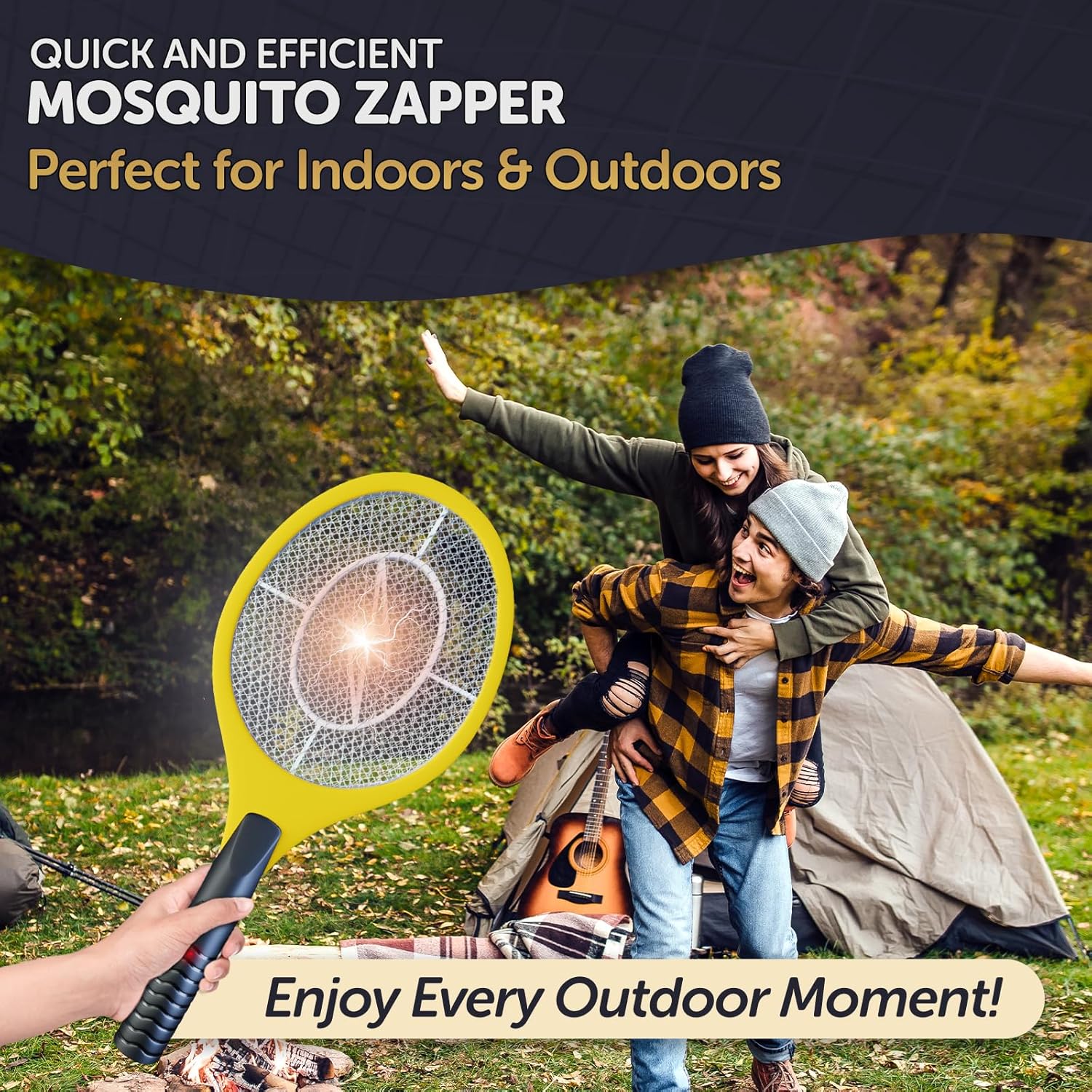 Bug Zapper Racket, Electric Fly Swatter for Mosquitoes, Flies, and Flying Insects, 18 Inch Handheld Battery Powered