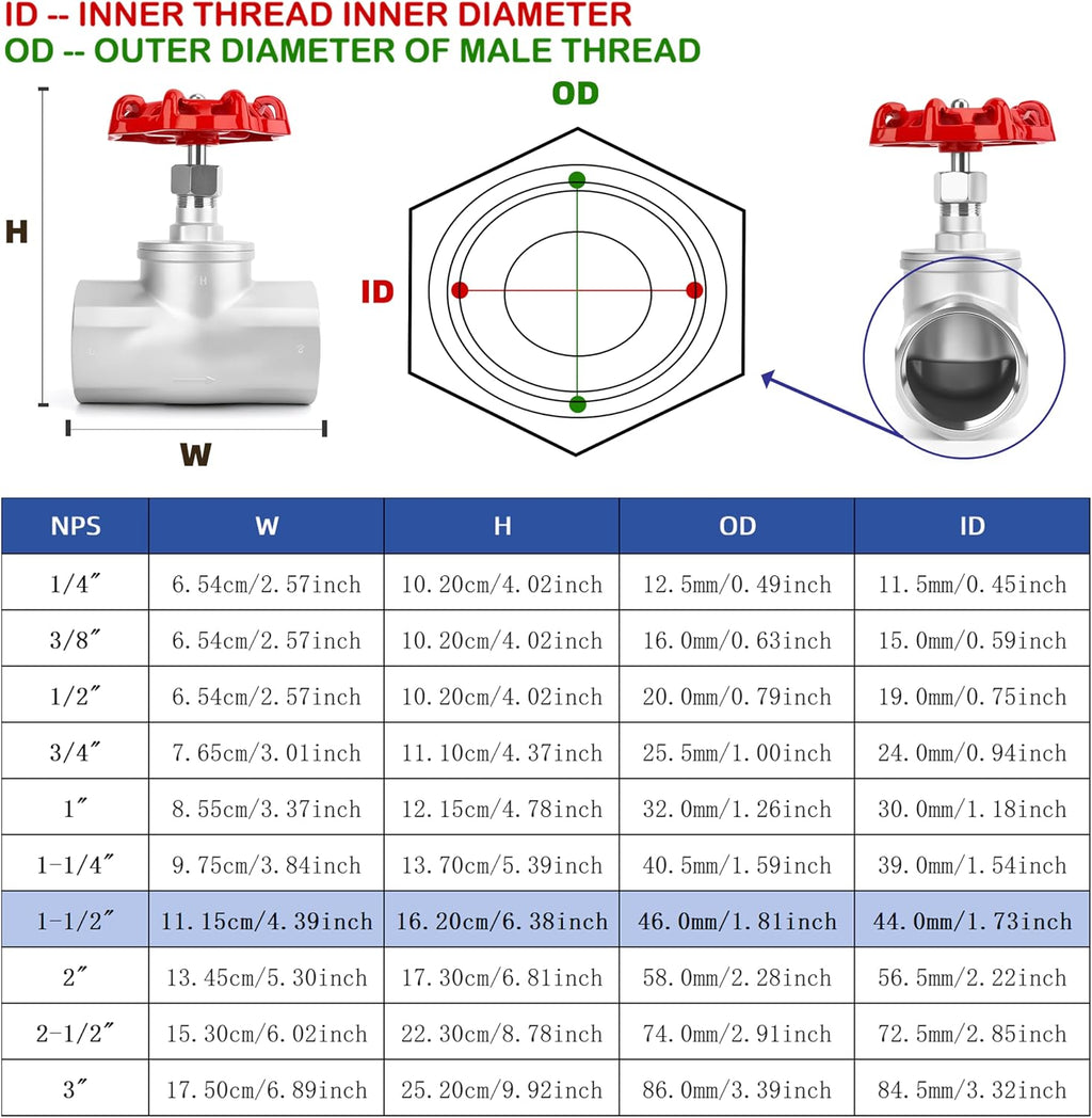 1-1/2" NPT B-Type Straight Pattern Globe Valve Stainless Female Thread DN40