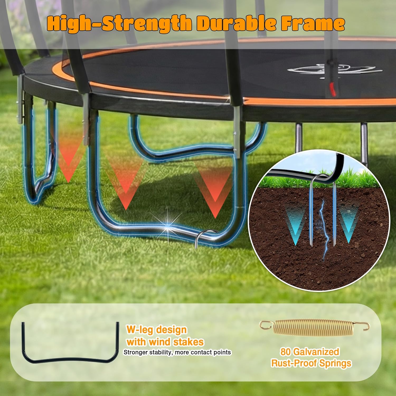 Outdoor Trampoline Recreational Trampolines with Anti-Rust Coating, Enclosure Net, Light+Sprinkler, Ladder, Wind