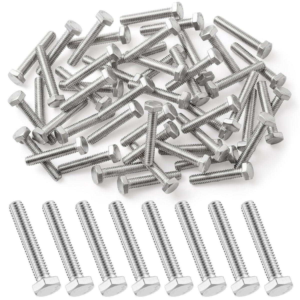 Zonon 50 Pcs 5/16-18 x 1-1/4" Hex Head Screw Bolt, Silver