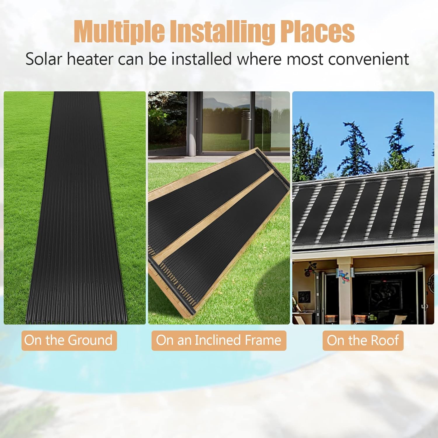 2.5FT x 10FT/ 20FT Solar Pool Heater for Above Ground Pool Inground Pools, Swimming Pool Solar Panel Heating System