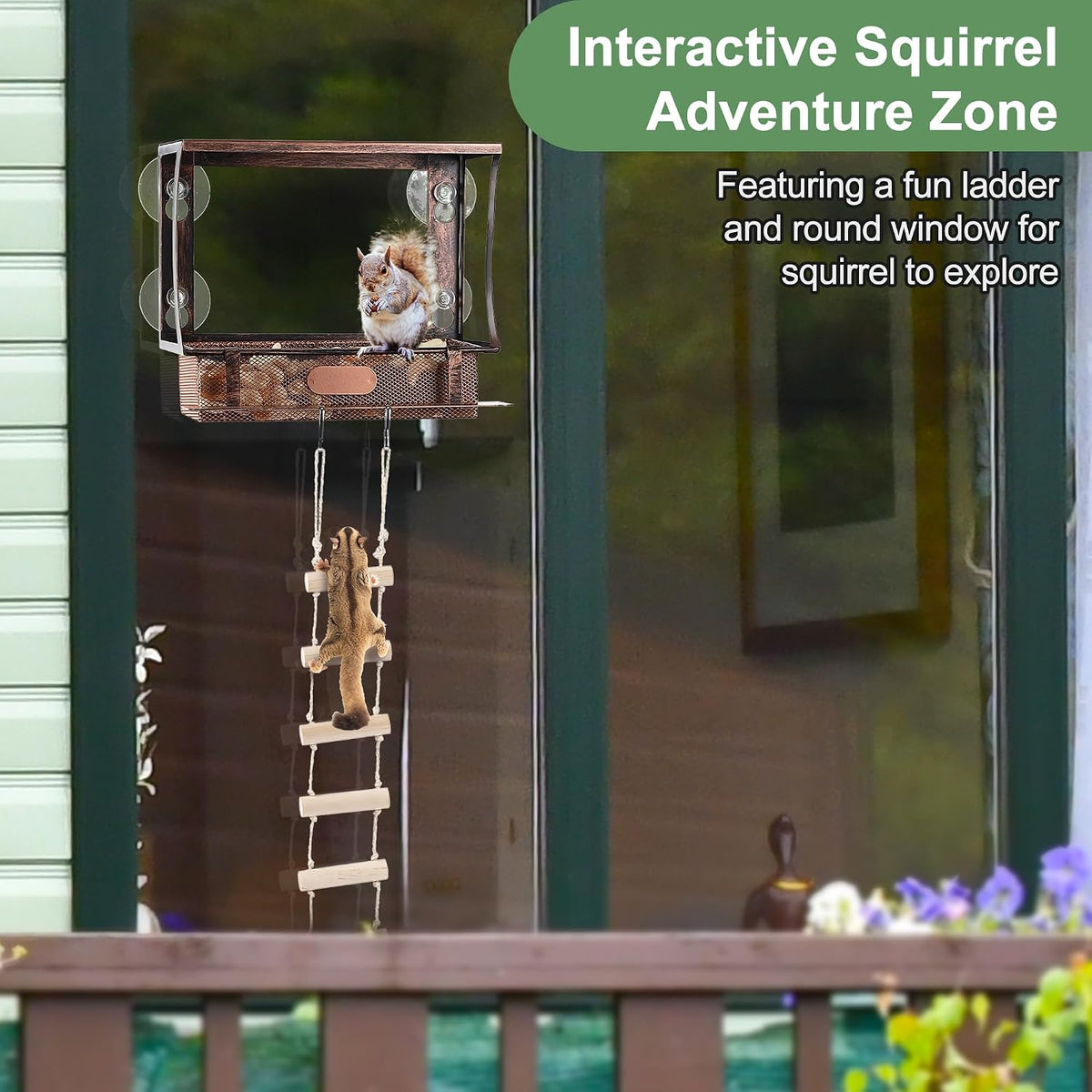 Window Squirrel Feeder, Metal, Strong Suction Cups & Ladders