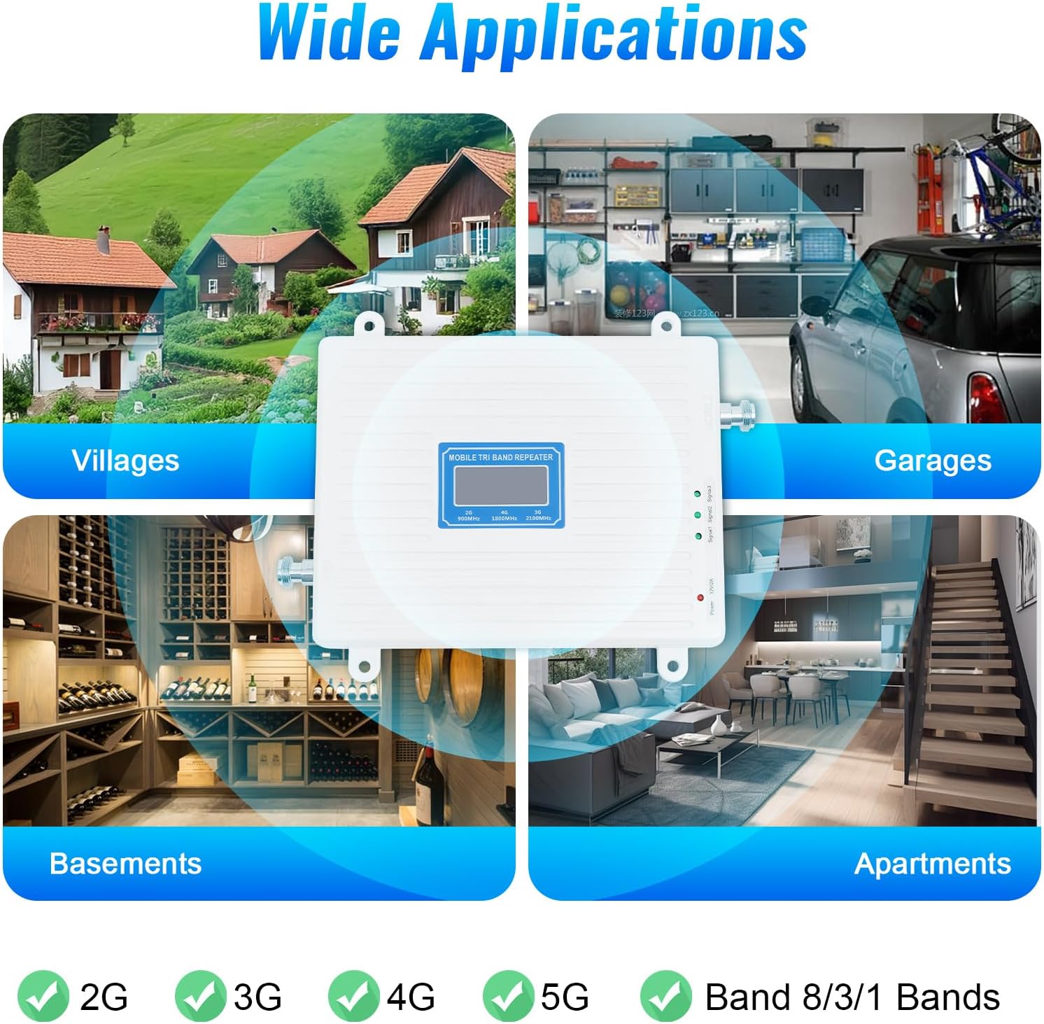 2G/3G/4G/ 5G Tri-Band Repeater Cell Phone Signal Booster | Cell Signal Amplifier with Outdoor and Indoor Antenna for