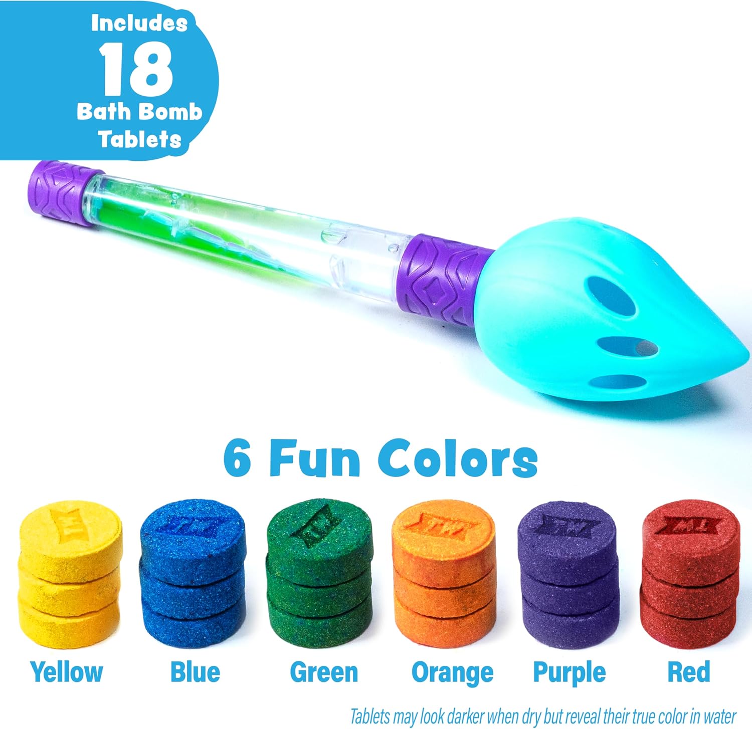 Bath Color Brush Kids Bath Bomb Set | Nontoxic & Fragrance-Free | Use Brush to Paint Water with Vibrant, Fizzing