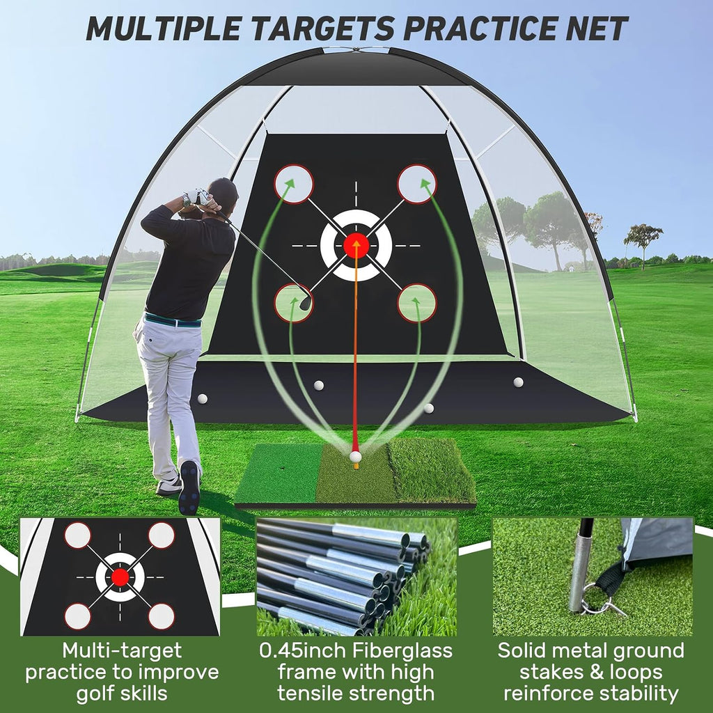 Golf Net with Practice Mat,Golf Hitting Aid Nets 10x7FT for Backyard Driving Chipping Training Swing with Target Mat
