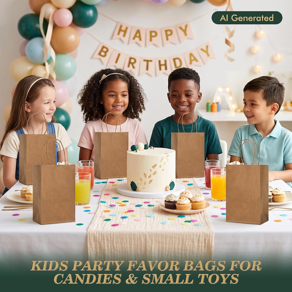 100Pcs Small Brown Gift Kraft Paper Bags with Handles, 5.2x3.2x8 In