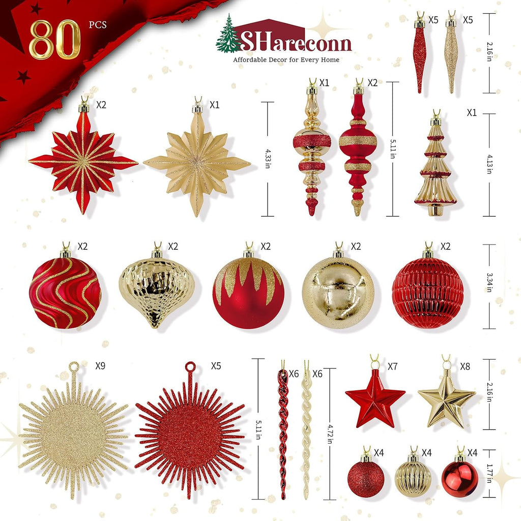 80pcs Christmas Balls Ornaments Set, Contemporary Light Luxury Gift Set, Shatterproof Plastic Decor for Xmas Tree