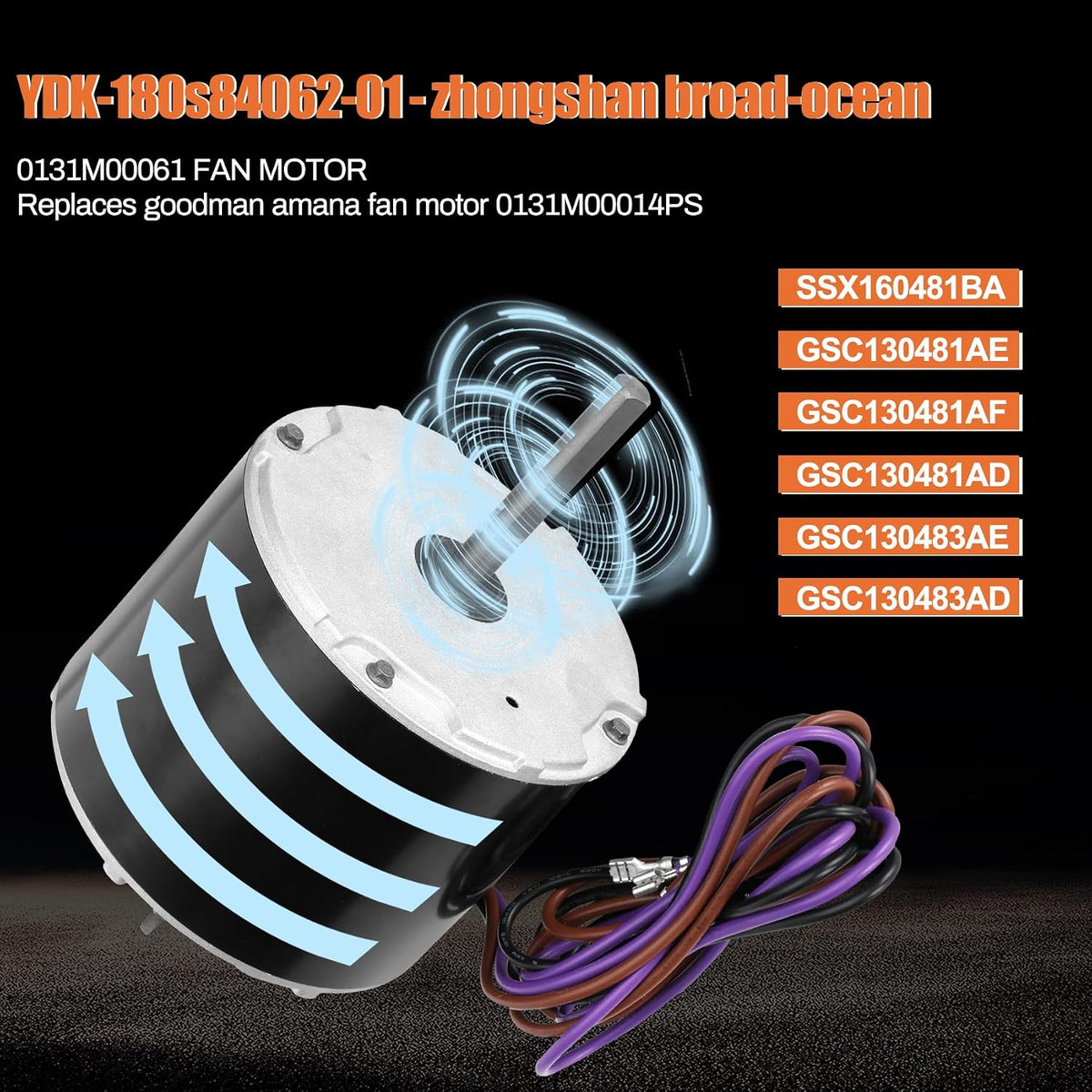 0131M00061SP Condenser Fan Motor, 1/4 Hp Condenser Fan Motor | 1/4 HP 830RPM 208-230V 1.5A Compatible with Goodman