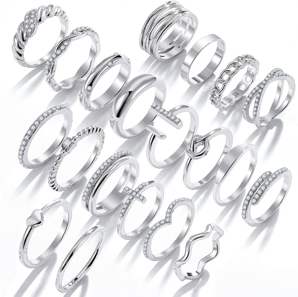 20Pcs Stackable Rings for Women, Gold Black Silver Knuckle Ring Set, Dainty Chunky Statement Rings for Daily Wear
