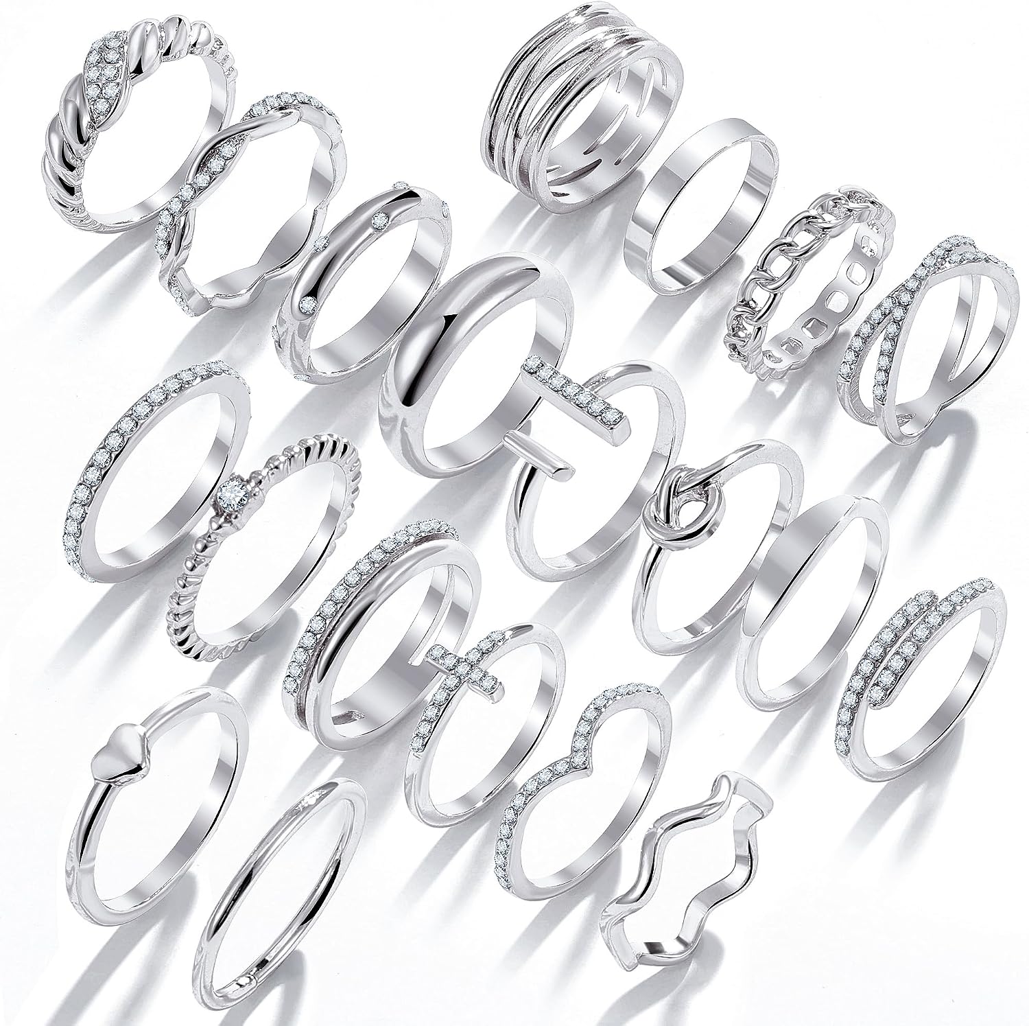 20Pcs Stackable Rings for Women, Gold Black Silver Knuckle Ring Set, Dainty Chunky Statement Rings for Daily Wear