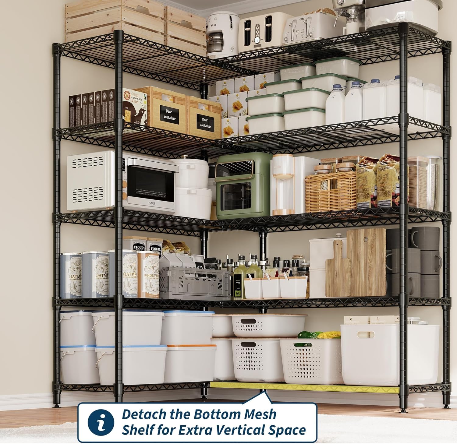 Storage Shelves 70" H Wire Shelving Rack, 5-Tier Garage Shelving Heavy Duty Metal Storage Shelves for Kitchen Pantry