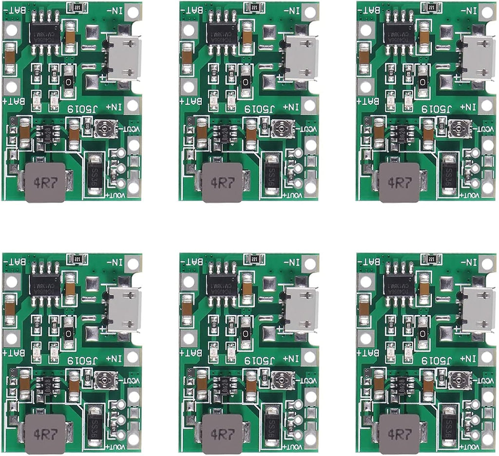 6 Pcs Battery Charger Module USB TP4056 3.7V 4.2V to 9V 5V 2A Charge Discharge Integrated Step Up Module,18650 Lithium Li-ion Battery Charger Module