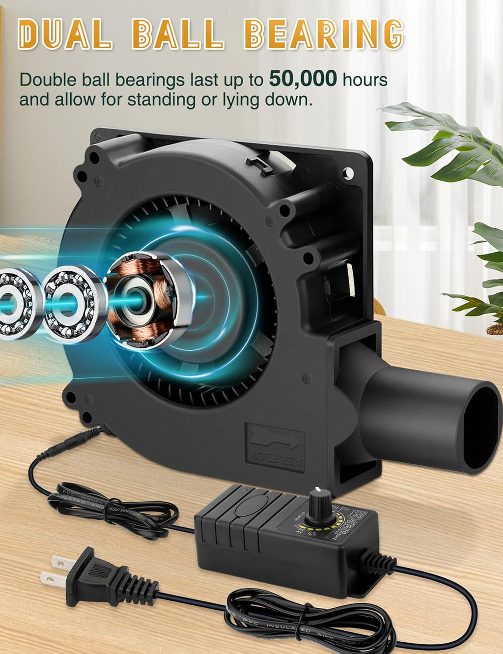 120mm Blower Fan 12V with AC Plug Variable Speed Dual Ball