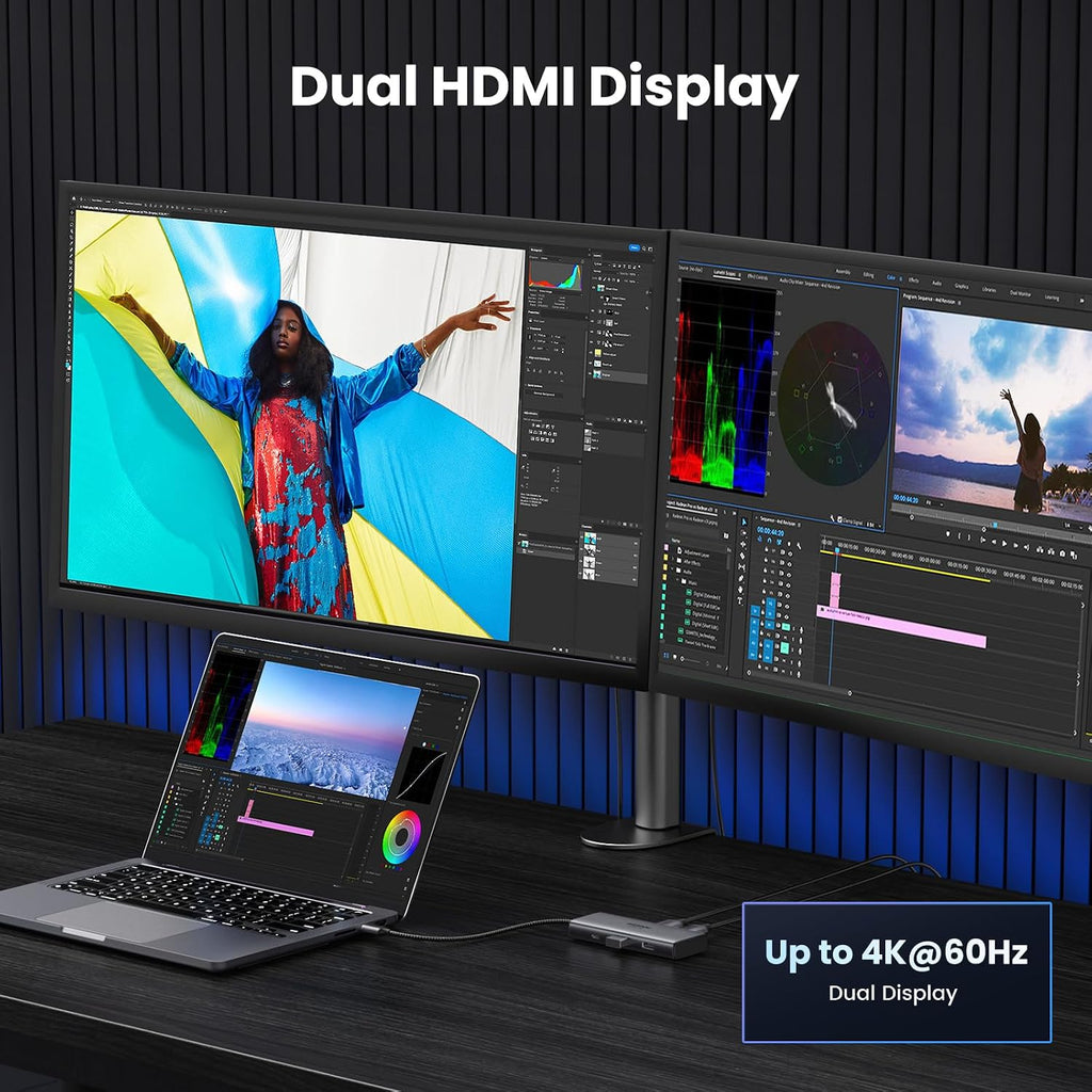 USB C Docking Station Dual Monitor 4K@60Hz, 6-in-1 Dock with 2xHDMI | Single 8K@30Hz, 100W PD, 2x5Gbps USB-A &