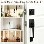 Heavy Duty Matte Black Front Door Handle and Deadbolt Set