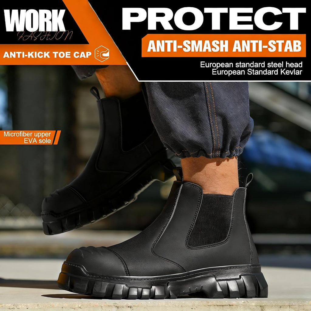 Steel Toe Boots, Work Boots for Men Industrial Construction Shoes, Waterproof, Lightweight, Comfortable, Non-slip