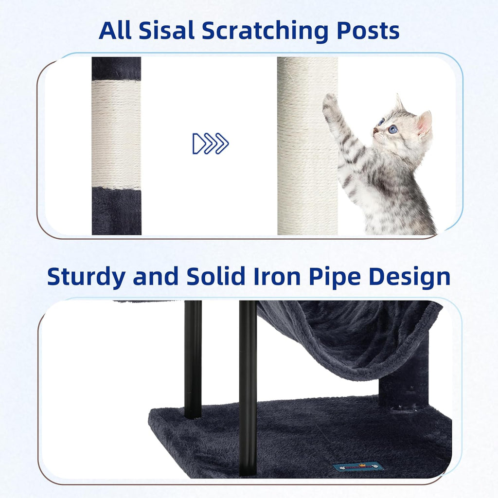 Cat Tree, Cat Tower for Indoor Cats, 43.3 inch Cat Tree Tower with Sturdy Steel Tube, Hammock, Cat Condo for Small