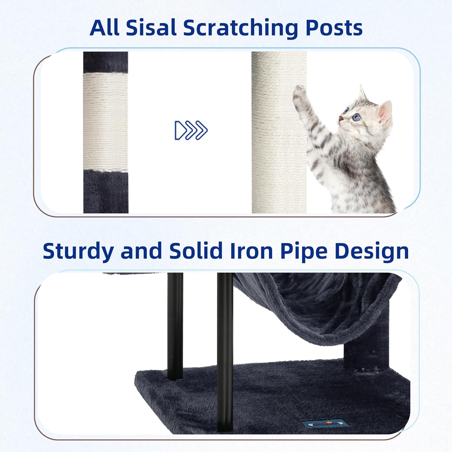 Cat Tree, Cat Tower for Indoor Cats, 43.3 inch Cat Tree Tower with Sturdy Steel Tube, Hammock, Cat Condo for Small