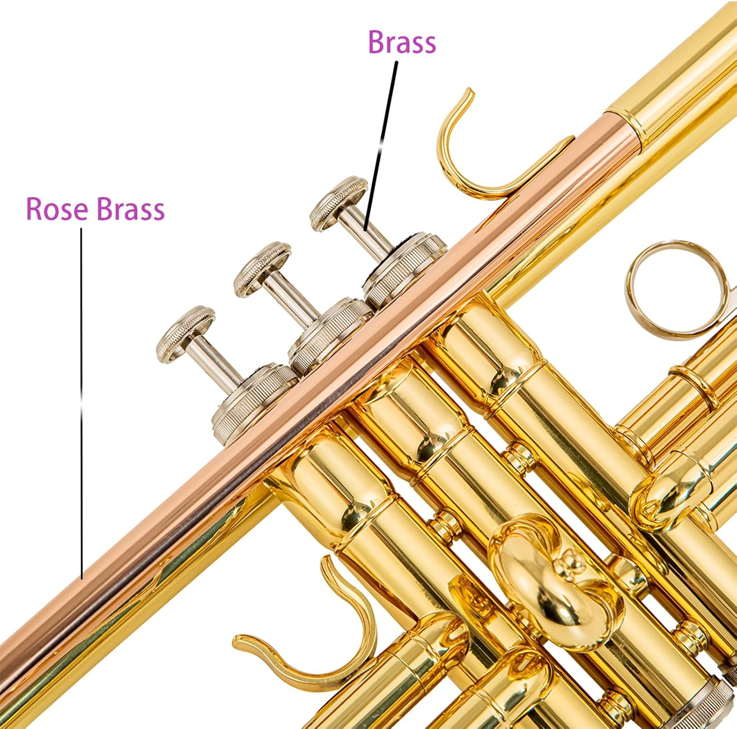 b flat beginner student trumpet with Rose brass leadpipe leadpipe | gold lacquer brass body stainless steel valves 7c