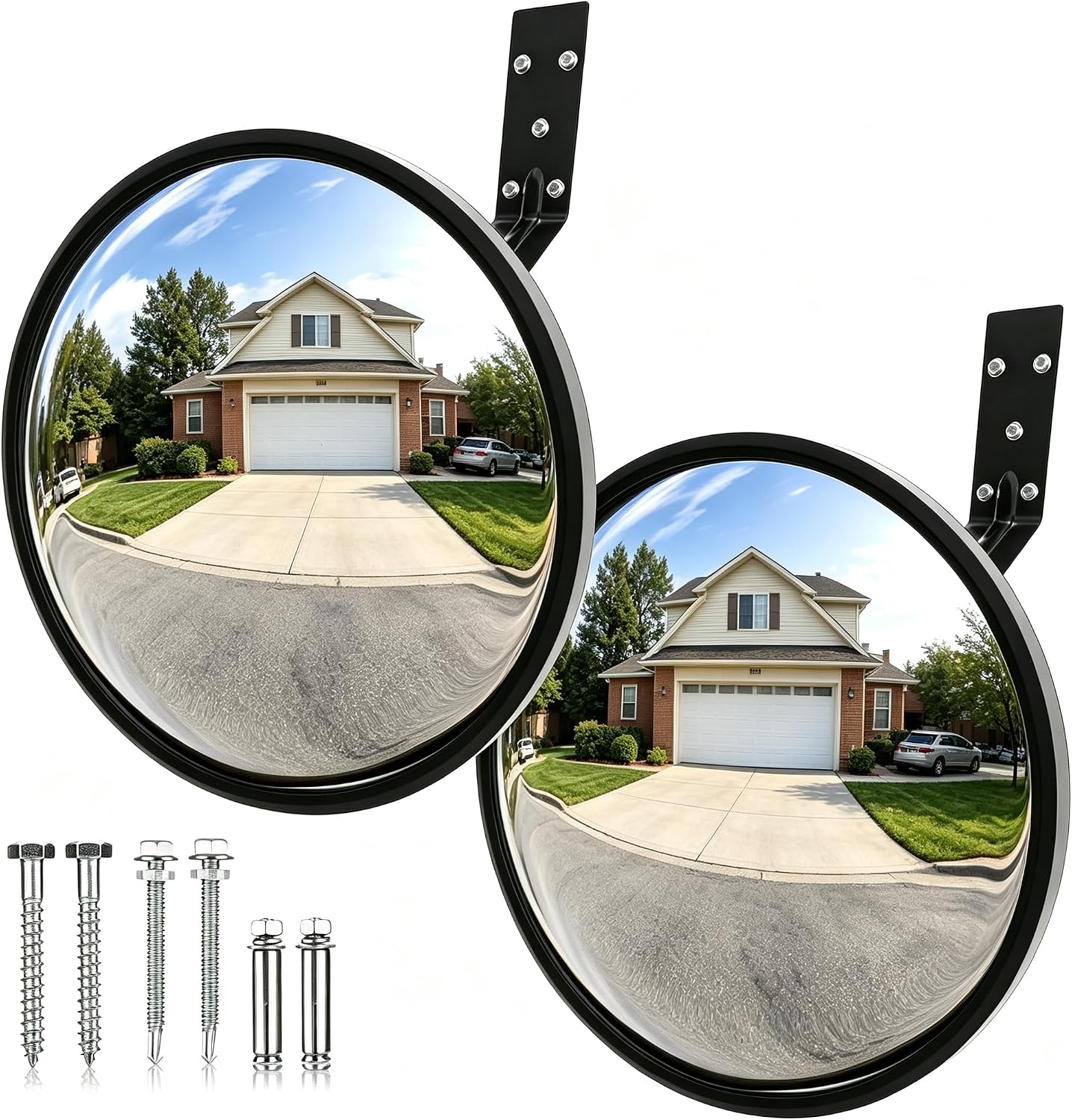 2Pcs 12" Acrylic Convex Mirror – 160° Wide-Angle Traffic Blind Spot Mirrors, Adjustable Corner Mirror in Garage