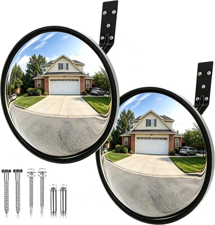 2Pcs 12" Acrylic Convex Mirror – 160° Wide-Angle Traffic Blind Spot Mirrors, Adjustable Corner Mirror in Garage