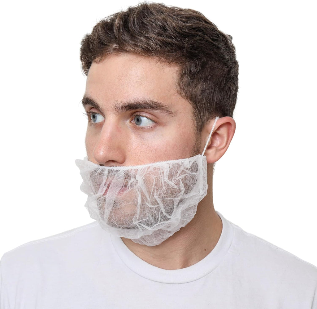 Beard Nets, White Disposable Beard Covers, Beard Net for Food Service, Cooking, Cleaning