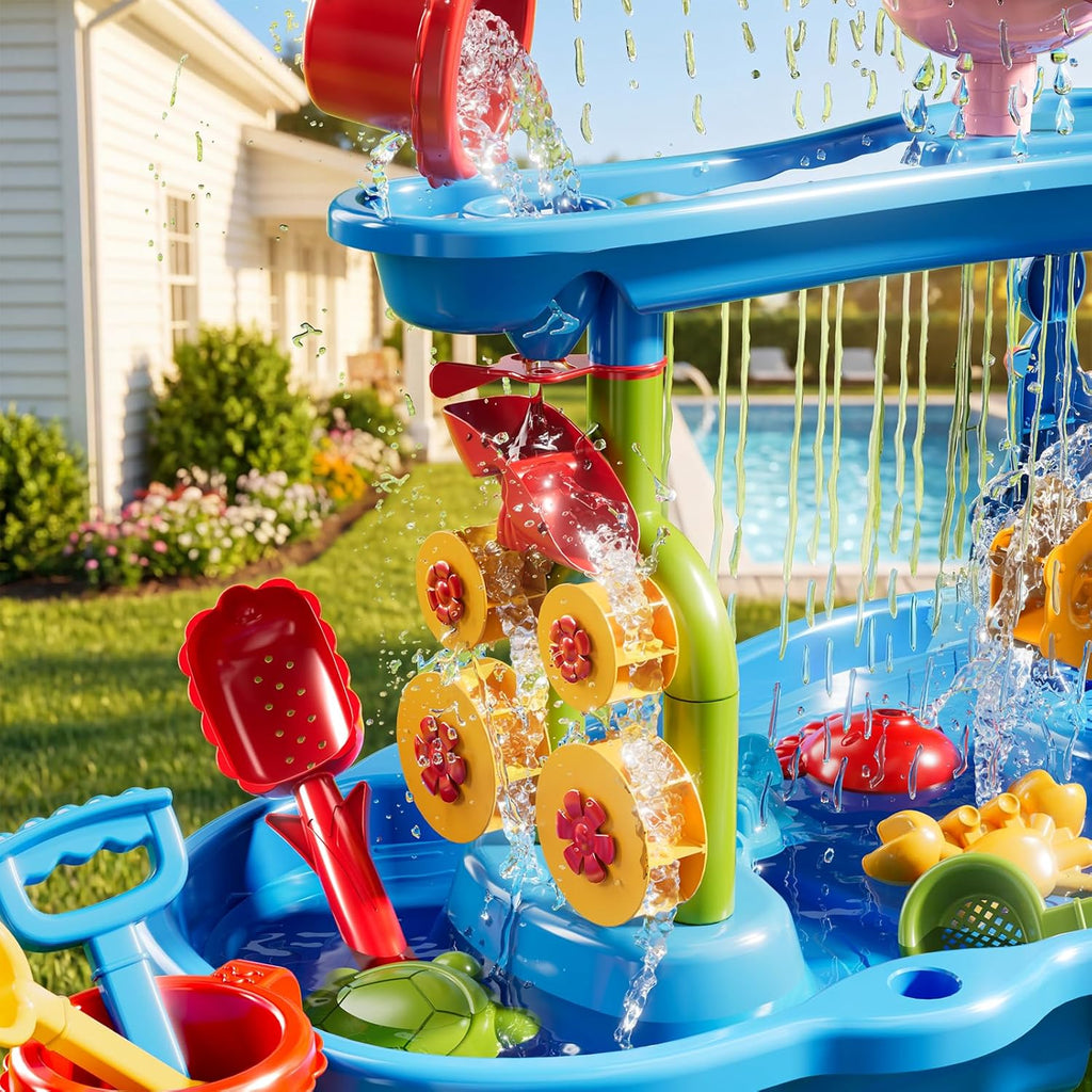 3-Tier Sand and Water Table for Kids, Summer Outdoor Beach Outside Backyard Activity Sensory Kids Sand and Water