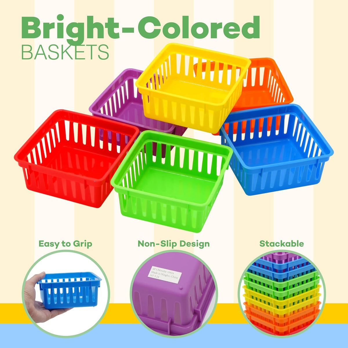 12 Pack Small Classroom Storage Baskets, Square 4.5" Sturdy Plastic Colorful Crayon & Pencil Container, Organizer