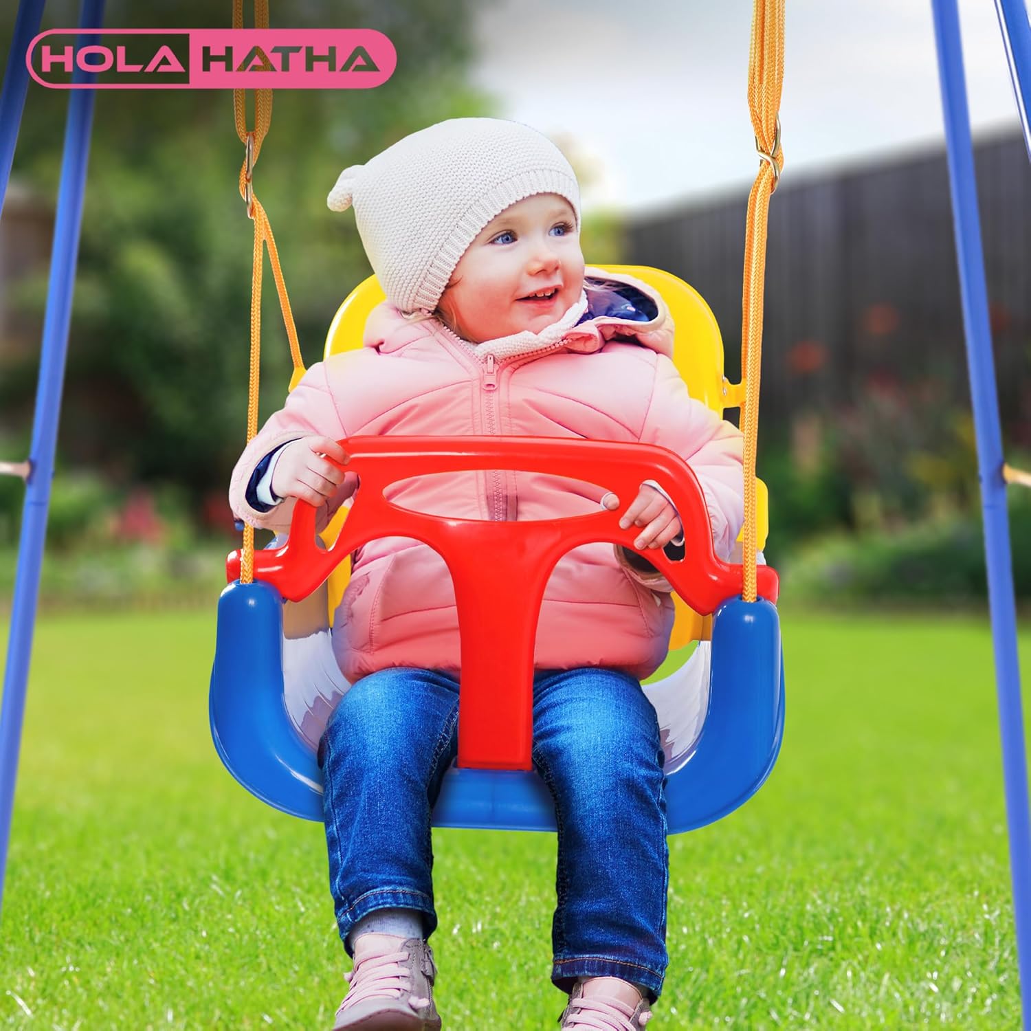 3 in 1 Toddler Swing Set, Infant Backyard Play, Includes 4 Sandbags, Adjustable Rope & Removable Baby Seat