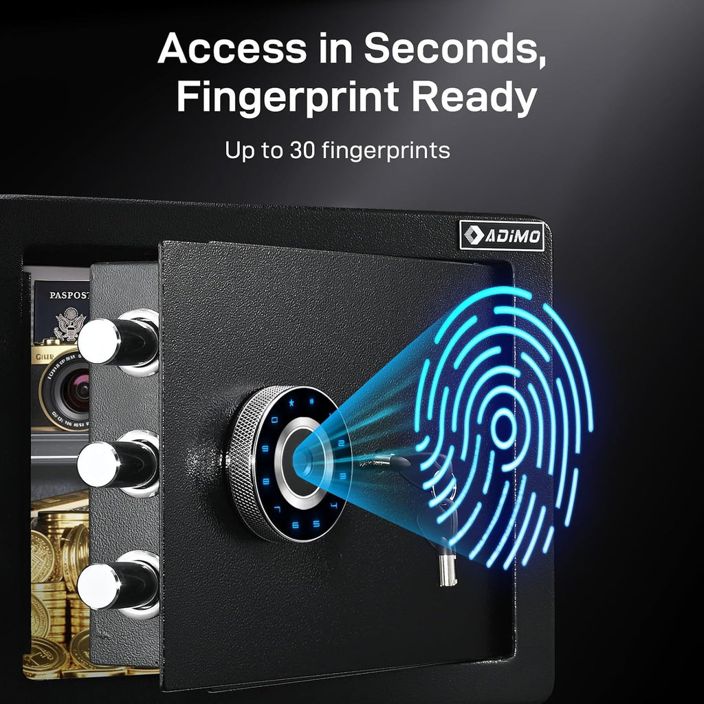 Biometric Safe, 1.2 CuFt Fingerprint Home Safe with Touchscreen Keypad, Removable Shelf, Alarm System, Alloy Steel