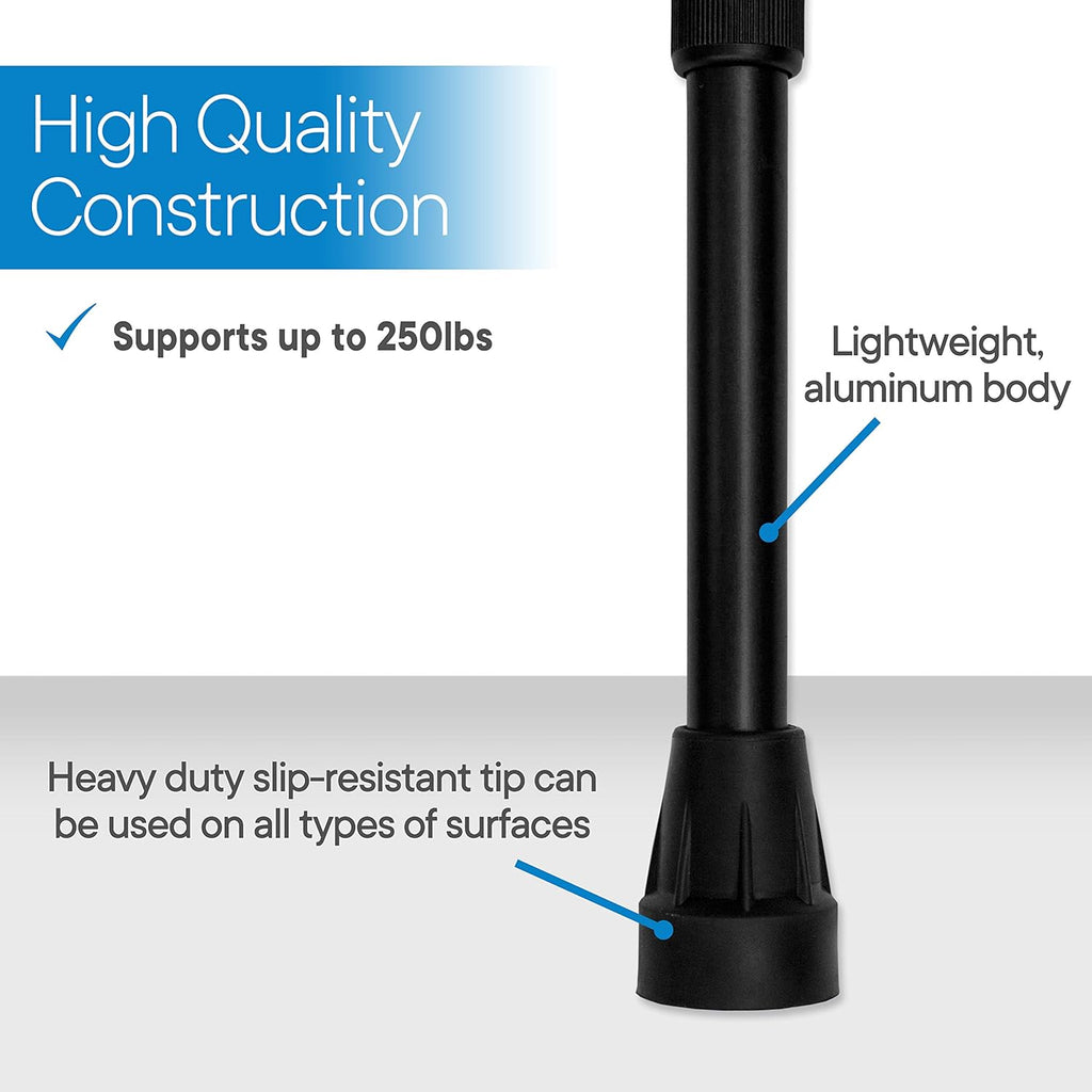 Walking Cane - Adjustable Walking Stick - Lightweight Aluminum Offset Cane with Ergonomic Handle and Wrist Strap