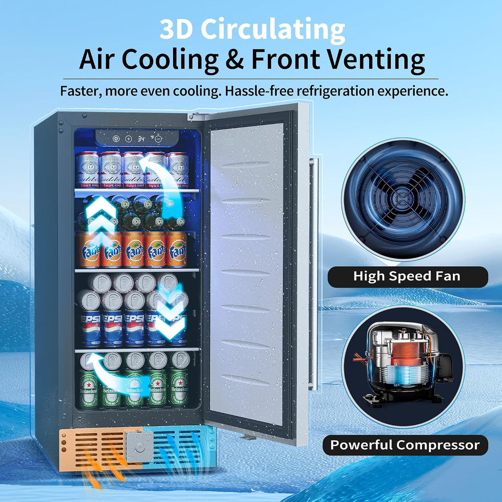15 Inch Beverage Refrigerator,126 Cans Outdoor Refrigerator